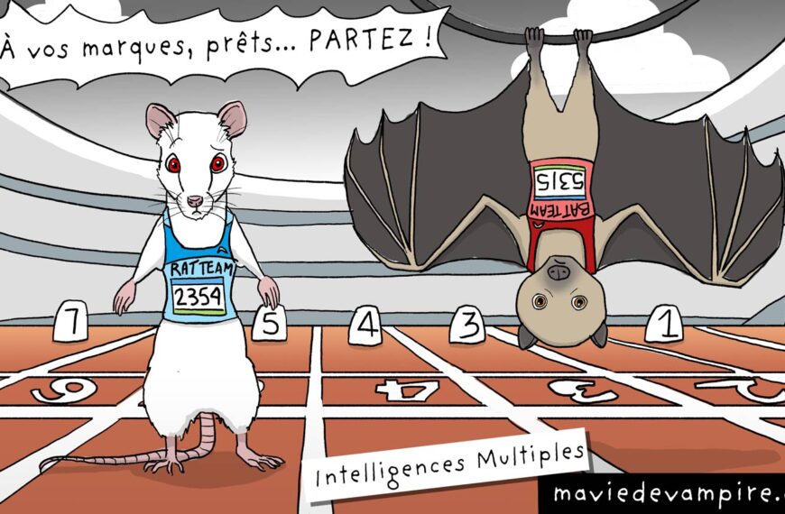 Pour illustrer la théorie des intelligences multiples, un rat et une chauve-souris sont habillés en sprinters et attendent de faire la course l'un contre l'autre